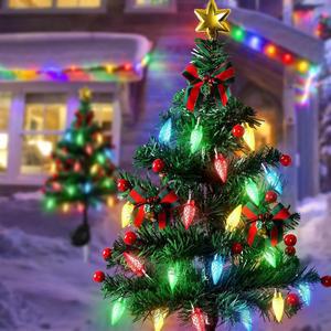 크리스마스 태양광 야외 트리 장식 LED 빨간 열매와 리본 정원 잔디 풍경 축제