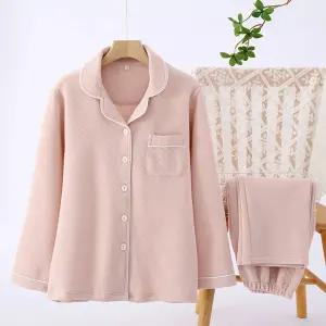 남자 겨울 순면 100% 누빔 긴팔 잠옷 세트 여자 따뜻한 면 파자마 홈웨어