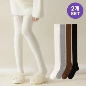 [2개세트] 엘느 롱 허벅지 수면 겨울 극세사 임산부 긴 수족냉증 발열 보온 양말 R280