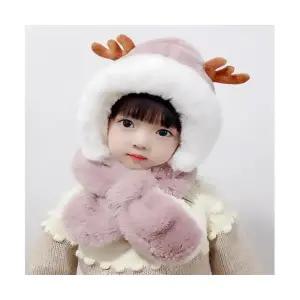 겨울 유아 아동 어린이 귀여운 사슴 털 모자 목도리 귀도리 워머