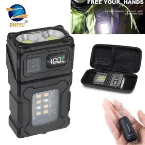 소형 충전식 LED 손전등 휴대용 펜 클립 헤드토치 초강력 COB 적색 및 청색 라이트 손전등 자석 등