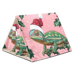 토끼 친칠라 고슴도치를 위한 기니피그 은신처 아늑한 햄스터 집 동굴 모자 핑크색 배경의 작은 동물 크리스마스 카멜레온 도마뱀 동물