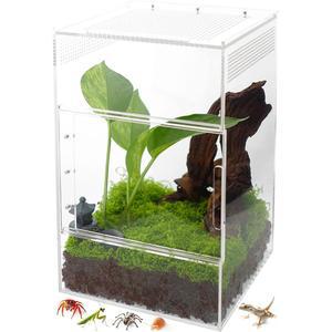 ZENWUKONG 점프 스파이더 인클로저 - 거미, 타란툴라, 달팽이, 사마귀, 도마뱀 및 작은 파충류를 위한 아크릴 테라리움 서식지, 듀얼 마그네틱 도어(6x6x9 인치)