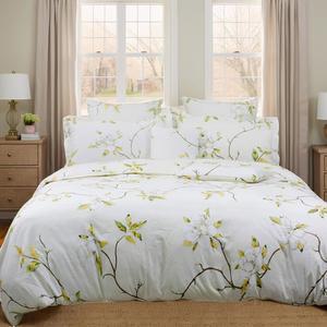 FADFAY 화이트 플로럴 이불 커버 세트 100% 면 농가 침구, 숨겨진 지퍼 클로저 3피스, 이불 커버 1개, 베개 커버 2개, 트윈 XL 사이즈
