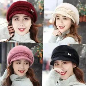 여성겨울모자 니트 앙고라 챙 모자 리본큐빅2 S1447