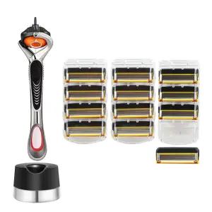 질레트 호환용 스윙 면도기 + 호환용 프로쉴드 옐로우 면도날 3팩(12개입) + 면도기꽂이