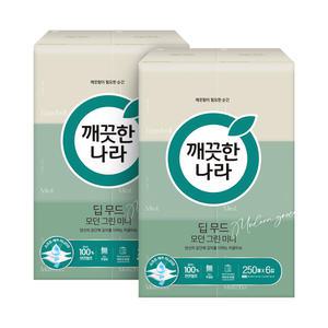 깨끗한나라 딥무드 모던그린 미니티슈, 250매, 6입, 2개