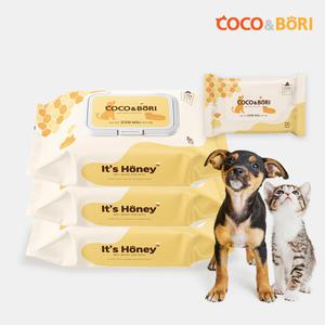 코코와보리 레이온 100% 물티슈 캡형 80매 강아지 고양이 65gsm 엠보싱 펫티슈 3팩(+휴대용 1개)