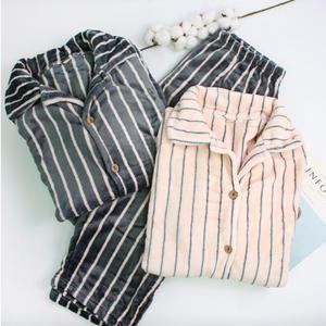 스트라이프 밍크극세사 커플 수면 잠옷 세트 실내복