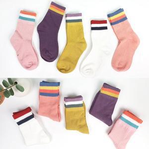 [양말폭탄] 아동 세줄 컬러 골지 5켤레