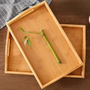 대나무 사각 손잡이 우드 트레이 카페 후식 디저트 나무 쟁반