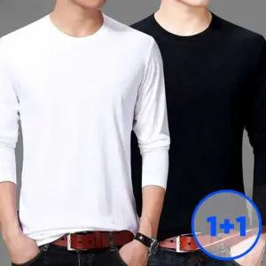 1+1세트 순면 100 코마사 무지 긴팔티 면티셔츠 남녀 이너티 KOFM2TL