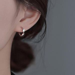 925 실버 미니 웨이브 원터치 링 귀걸이