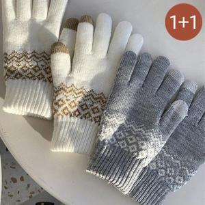 1개+1개 눈꼬시 여성 니트 스마트폰 터치  겨울 털장갑 여자 기모 장갑