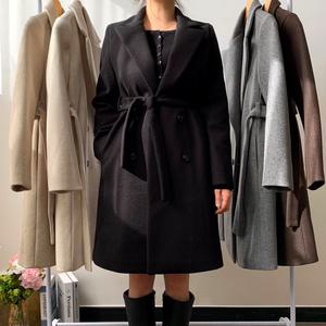 키작녀롱코트 누빔코트 더블코트 울 여성 겨울 가을 블랙 하객룩