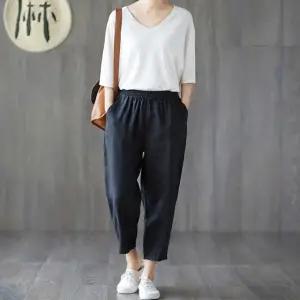 바지 여자 와이드팬츠 슬랙스 여름 빅사이즈 면 여성 배기 밴딩팬츠 외출복 런칭