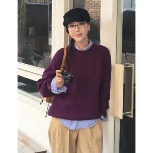 [롯데백화점]니티드 남여공용 쉐기독 울 100프로 라운드 니트(퍼플)K24AWUK04PU