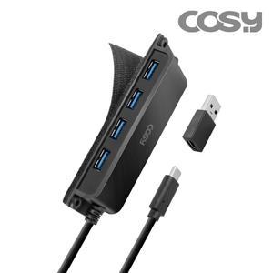 모니터 책상 부착 고정 C타입 USB 3.0 허브 / PC 노트북 포트 확장 분배기 4포트 USB-A 젠더 선길이 1m 벨크로 부착형