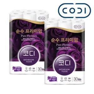 코디 순수 프리미엄 두루마리휴지 30M 30롤 X 2개