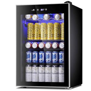 카우사르 음료 냉장고, 탄산음료 맥주용 145캔 미니 냉장고 유리문, 온도 표시가 있는 스테인리스 스틸 와인 가정용 LED 조명, 사무실, 바, 4.5 큐피트