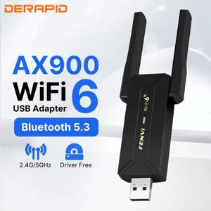 Fenvi WiFi 6 AX900 듀얼 밴드 2in1 USB Bluetooth 5.3/5.4 네트워크 무선 Wlan 어댑터 2.4G 및 5GHz Win10