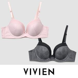 (비비안)체크 레이스 와이어 몰드 C컵 브라