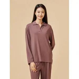 자주 [JAJU] 버건디 여 코튼 모달 스트레치 파자마 티셔츠 J202301005846816