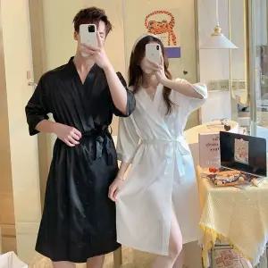 여성 로브가운 반팔 원피스 샤워 잠옷 홈웨어 랩가운