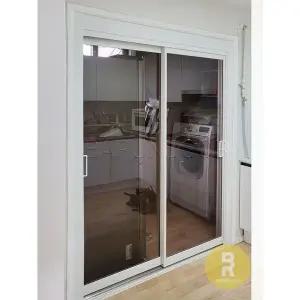 [바른도어]78번 초슬림2짝미서기중문 화이트 브론즈강화유리a