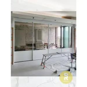 [바른도어]62번 초슬림4짝미서기중문 고시형 화이트 브론즈강화유리a