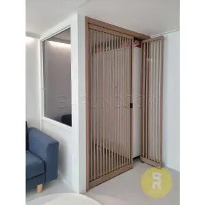 [바른도어]76번 ㄱ자중문 파티션 초슬림비대칭양개스윙 간살형 투명+미러강화유리a