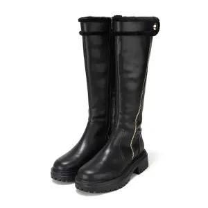 바바라 소가죽 지퍼 장식 퍼 여성롱부츠 4cm_BBG837BK