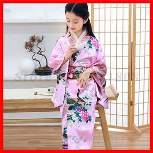 소녀 키즈 일본 기모노 가운 전통 하오리 유카타 목욕 가운 새틴 럭셔리 오리엔탈 목욕 가운 오비 어린이