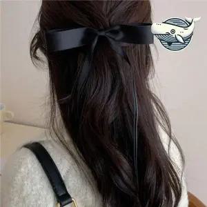 [콩심팥심]블랙 리본 헤어핀 모던 스타일 고급스러운 머리집게핀