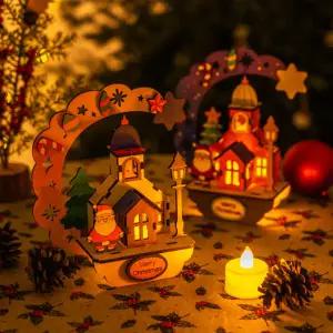 [오피스스쿨] 민화 KC인증 크리스마스 종탑 무드등 미니 DIY 크리스마스조명 유아초등미술재료 색칠놀이 미니무드등 우드조립키트