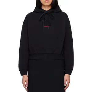 슈슈통 SHUSHUTONG 엠브로이드 로고 크롭 후드 스웨트셔츠 블랙 MWDDTO14 JMB107 BA10