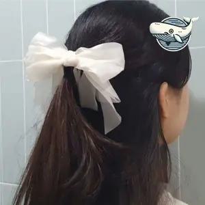 왕리본 헤어핀 올림머리 바나나핀 흰색