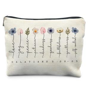 리크자드 크리스천 선물 메이크업 가방, 여성용 플로럴 화장품 갈라디안 5:22-23 성경 구절 파우치, 신앙