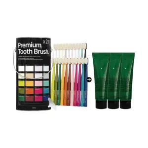 헤트라스 칫솔 부드러운 이중미세모 (21개입 1세트+편백 치약 3개입)