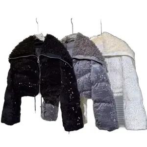 코트 점퍼 니트카라다운 루즈 자켓 후드 스팽글 여성 카라 패딩