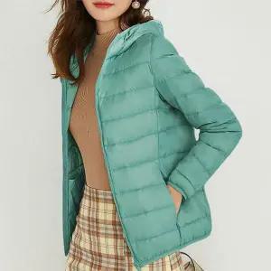 [셀러허브]여성 오리털 경량 후드패딩 점퍼 얇은패딩 회사숏점퍼 (S27401417)