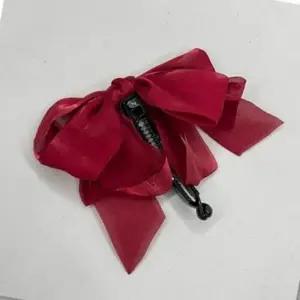 [골드스마일]쉬폰 바나나핀 리본 헤어핀 미용 스타일 장식 세팅 레드 색상