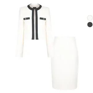 [비비드시크릿가너]SET 여성 클라렛 배색 가을겨울 정장 자켓+스커트 세트