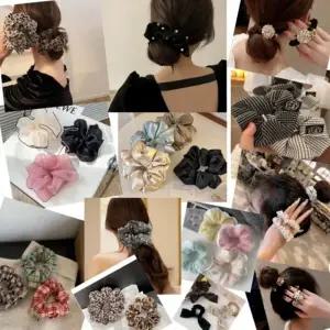 사러왕곱챙밴드 종합 헤어슈슈 스크런치 곱창머리끈 호피 벨벳 체크 진주 니트 쉬폰 레오파드 패딩헤어끈