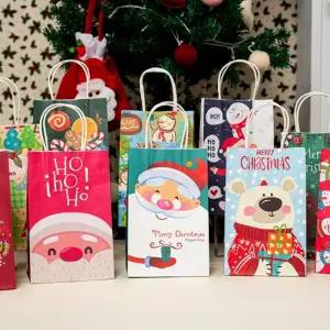 크리스마스 종이 손잡이 쇼핑백 10 세트