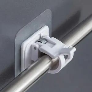 붙이는 무타공 커튼 브라켓 압축 봉 고정 홀더 2P 못없이 달기 커텐 지지대 걸이 거치대 고리 접착식 집게