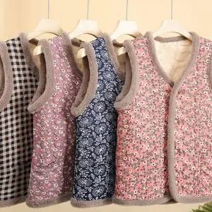 여성 누빔 조끼 따뜻한 플라워 경량 여성 털 조끼 겨울