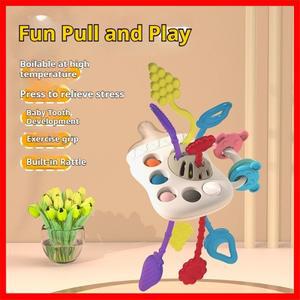 5in1 풀 스트링 활동 장난감 아기 감각 치발기 유아 몬테소리 씹기 훈련용 푸시풀