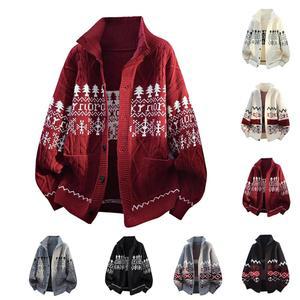 크리스마스 스웨터 남성 빈티지 가디건 니트 단추 숄 칼라 재킷 캐주얼 가을 겨울 의상