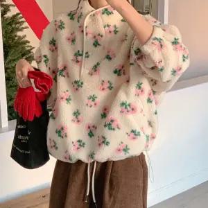 이젤룩 플라워 후리스 뽀글이점퍼 반하이넥 아노락